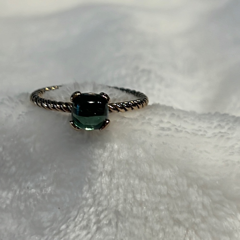 Gold plated rope ring with green stone